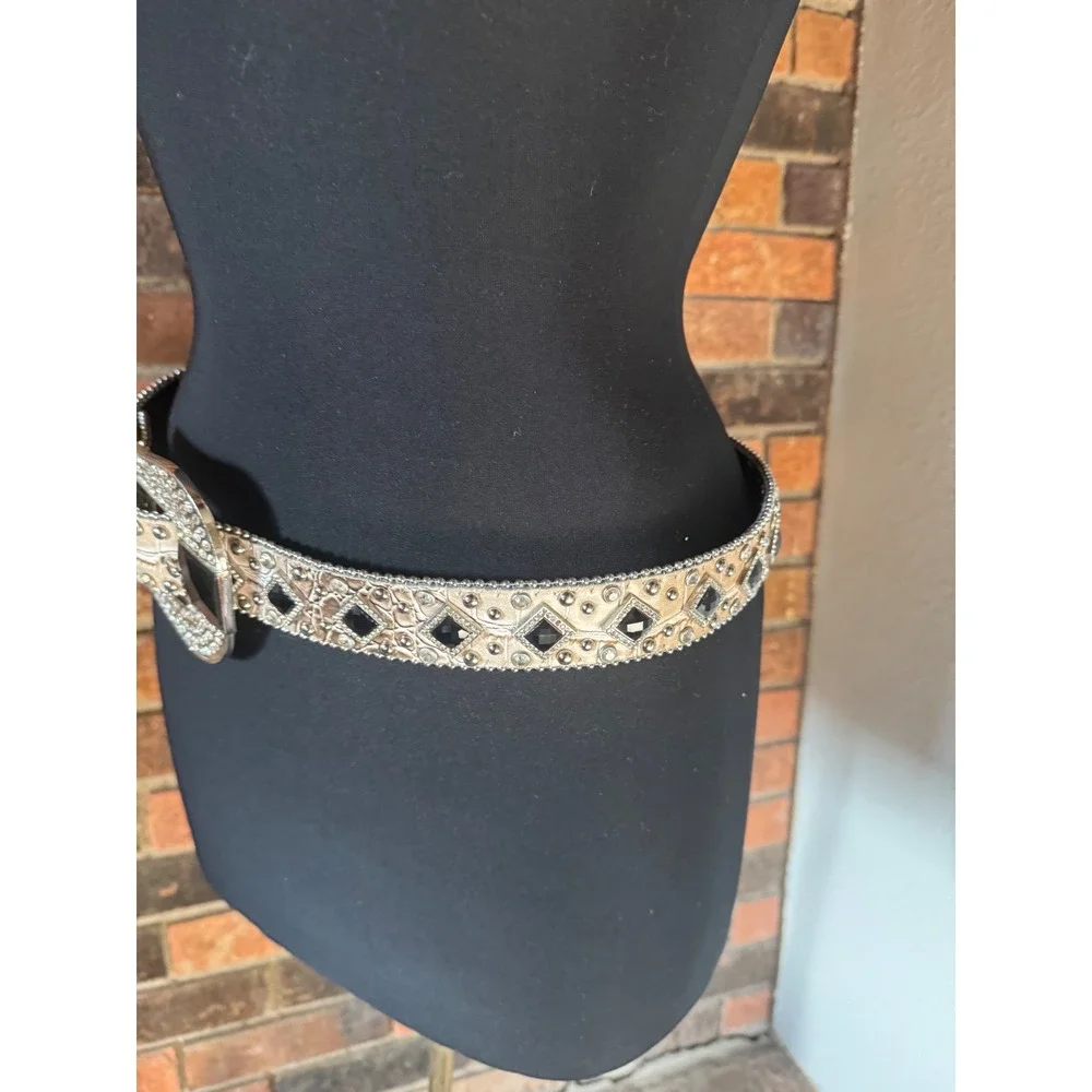 Nocona Womens Western Belt Rhinestone Black Studded Faux Croc Cream N3419008 XL‎